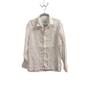 Button Down Shirt Pintuck Eyelet Boho Decko Women XL White Long Sleeve Blouse